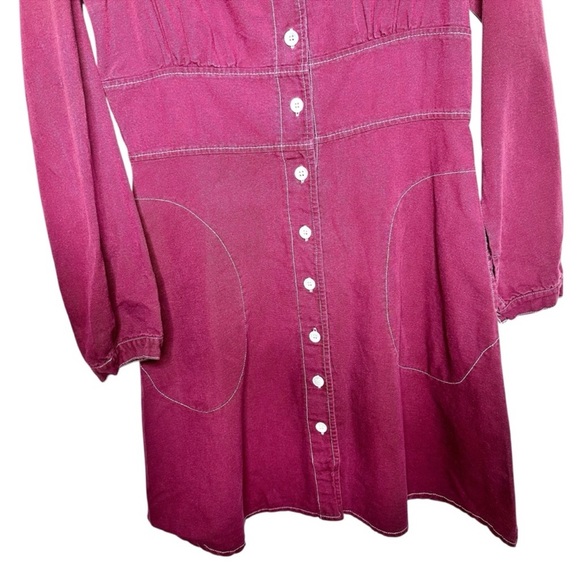Wine Colored Utility Canvas Made in USA Button-Up Dress - Picture 4 of 8